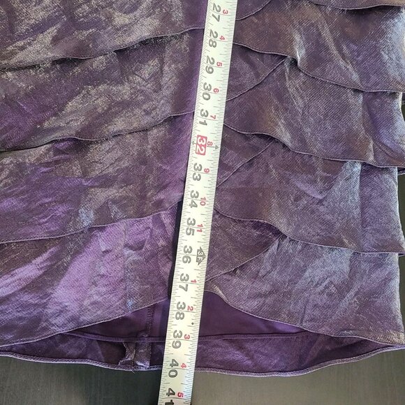 Cache Purple Iridescent Cocktail Dress Shutter Pleat Sheath Cap Sleeve V-neck 6 - Picture 7 of 10